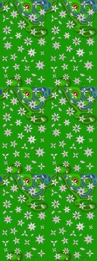 Yeşil ve nötr renklerde parlak çiçekli halı deseni.