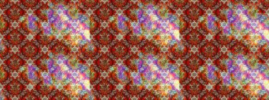 Çok kahverengi ve kırmızı zarif küçük çiçekler ve kahverengi ve kırmızı renkli komik böcekler, raster desen, illüstrasyon.