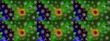 El çizimi çiçekli soyut çizim kalıbı. Yeşil ve siyah renkli çiçekler. Raster illüstrasyonu.