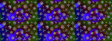 Şirin çiçekli, desenli, mavi ve kahverengi renkli renkli bir eskiz deseni. El çizimi çiçek çizimi deseni (fayans). Tekstil için suluboya çizim deseni.