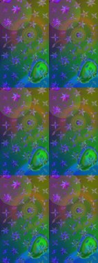 Yeşil ve mavi renkte çiçekler. Hediye ambalaj kağıdı, tebrik kartları, posterler ve pankart tasarımı. Raster düz çiçek çizim deseni.