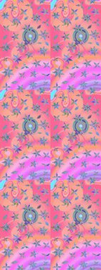 Doodle tarzı. Renkli pembe ve nötr çizim kalıbı. Tekstil ve kapak tasarımı için mükemmel. Pembe ve nötr renklerde çiçekler. Elle çizilmiş sonbahar çiçeği deseni..