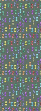 Tarafsız ve mavi arka planda renkli kelebekler. Paketleme, kağıt ve kumaş için uygun. Kelebekli renkli halk müziği çizimi..