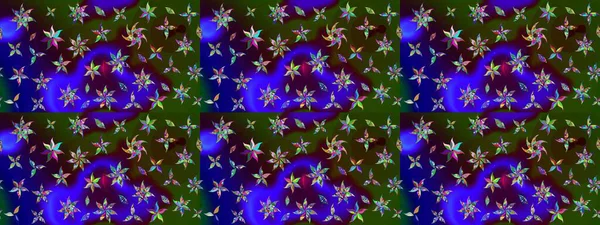 Şirin çiçekli, desenli, mavi ve kahverengi renkli renkli bir eskiz deseni. El çizimi çiçek çizimi deseni (fayans). Tekstil için suluboya çizim deseni.