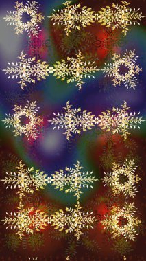 Grafiksel element dekorasyonu. Kar Tanesi Mozaik ikonu. Düz dizayn. Silüet kar tanecikli tabela izole edilmiş kahverengi, mor ve yeşil renkler. Sembol kışı, donmuş, Noel, yeni yıl tatili. Raster çizimi..