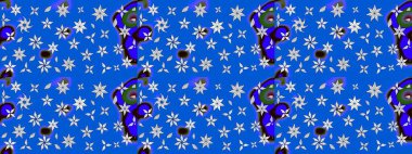 Mavi renkli çiçekler. Renkli Bahar Teması eskiz kalıbı. Sevimli çiçek raster deseni. Düz Çiçek Elementleri Tasarımı.