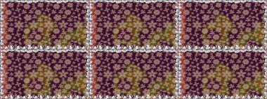 Kahverengi arka planda. Tekstil, kumaş, ambalaj, hatıra defteri için hoş bir çiçek arkaplanı. Çocuksu tasarım. Elle çizilmiş karalama çiçekleri ile pürüzsüz desen.