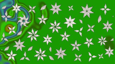 Yeşil ve nötr renklerde etnik çiçeklerle süslenmiş zarif bir eskiz. Asya Tekstil 'inde Raster Çiçek İllüstrasyonu.