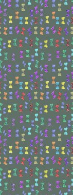 Tekrarlanan karalamalar. Renk çizimi kalıbı. Tarafsız ve mavi bir arkaplanda el çizimi. Mistik, semboller..