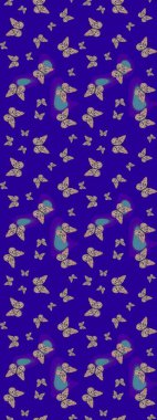 Tekrarlanan karalamalar. Mistik, semboller. Mavi ve nötr bir arkaplana el çizimi. Renk çizimi şablonu.