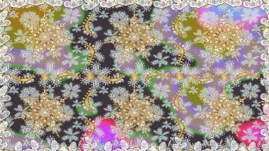 Gri renklerde, altın elementlerle kusursuz desen. Geleneksel oryantasyon süsü. Kusursuz klasik raster altın desenli. Klasik vintage arkaplan.