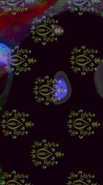 Çiçek desenli çizim. Siyah renkli Asya tekstili. Raster illüstrasyonu.