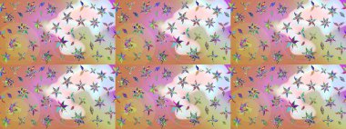 Suluboya çizim kalıbı. Çiçek izi. Suluboya stilinde tarafsız ve pembe renkte çiçekler.