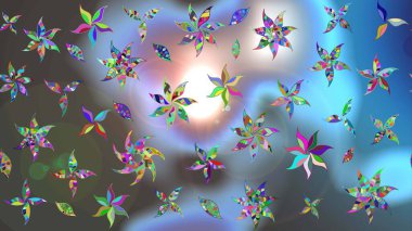 Renkli Yaz Temalı eskiz kalıbı. Mavi ve gri renkte çiçekler. Düz Çiçek Elementleri Tasarımı. Raster illüstrasyonunda çiçek deseni çizimi.