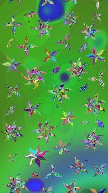 Yeşil ve mavi renkli şirin tekstil tarzında. Çiçek arkaplan. Renkli çizim kalıbı. Raster illüstrasyonu. Çiçek duvar kağıdı.