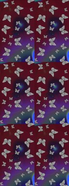 Kahverengi ve mor renkli soyut sevimli kelebek. Raster illüstrasyonu. Eskiz kalıbı arka planı. Basit bir şekilde.