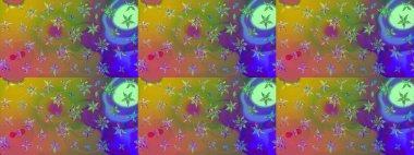 Raster illüstrasyonundaki çiçek desenli çizim. Düz Çiçek Elementleri Tasarımı. Yeşil ve kahverengi renkli çiçekler. Renkli Bahar Teması çizim şablonu.