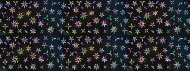 Ağaç dallı bahar çiçekleriyle desen, gri ve mavi renkler ve çiçek silueti. Raster deseni.