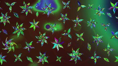 Kahverengi ve yeşil renkli çiçekler. Çiçek desenli çizim. Asya tekstil tarzında. Raster illüstrasyonu. Raster illüstrasyonu.