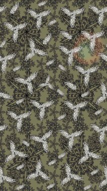 El çizimi. Çiçekler, dallar, bitkiler ve çiçekler. Raster illüstrasyonu. Güzel kumaş deseni.