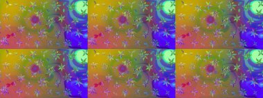 Raster illüstrasyonu. Yeşil ve kahverengi renkli Asya tekstili. Suluboya çiçekli çiçek deseni.