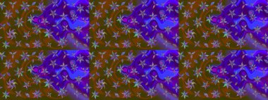 Küçük çiçekte hoş bir çiçek deseni var. Çiçeksel elementlerle süslenmiş zarif raster dokusu. Parlak çiçekli kahverengi ve mor renkler üzerine soyut çizim deseni.