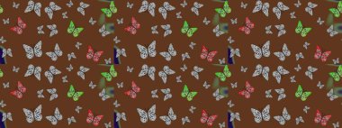 Kelebekli soyut çiçek arkaplanı çiz. Moda Kumaşı Tasarımı. Çizim, karalama, karalama. Sonsuz. Raster..