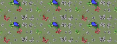 Renkli kelebekler. Çizim kalıbı. Web sayfası geçmişleri, duvar kağıtları, tekstil ve yüzey dokuları için mükemmel. Raster illüstrasyonu.