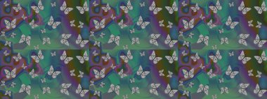 Renkli kelebeklerin eskiz geçmişi. Yeşil ve mavi renkli sanat kelebekleri. Albüm için resim. Raster illüstrasyonu.