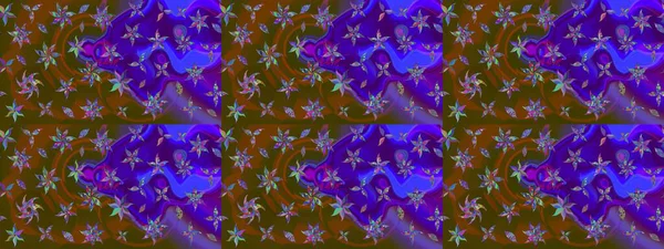 Küçük çiçekte hoş bir çiçek deseni var. Çiçeksel elementlerle süslenmiş zarif raster dokusu. Parlak çiçekli kahverengi ve mor renkler üzerine soyut çizim deseni.