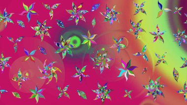 Raster suluboya çiçek deseni, narin çiçekler, mor ve pembe çiçekler, tebrik kartı şablonu. Güzel kumaş deseni.