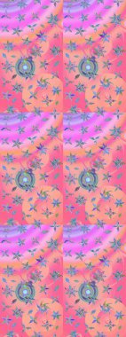 Çiçek desenli eskiz. Pembe ve nötr renklerde çiçekler. Tişört baskısı için çiçek boyama rasteriName.