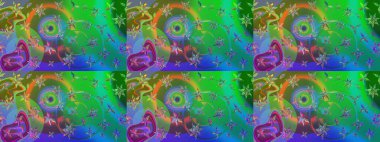 Patlayan çiçekler soyut olarak yerleştirilmiş. Raster deseni. Yumuşak, bahar çiçekleri yeşil ve mavi renklerde. Raster illüstrasyonu.