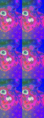 Küçük çiçekli yay deseni çiz. Suluboya tarzında mor ve mavi renkler üzerinde. Raster illüstrasyonu.