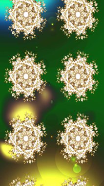 Raster Noel soyut renkli arka plan ve tatlı kar tanesi. Farklı kar taneleri toplayıcısı, altın rengi kış elementleri..