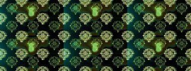 Kusursuz kıvırcık saçlar. Raster altın desen. Doğulu stil, altın elementlerle siyah, yeşil ve mavi renklerde altın desenli arabesk yapar..