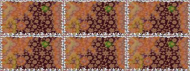 Raster illüstrasyonu. Kahverengi renkli güzel bir tekstil. Çiçeklerle suluboya desenleri.