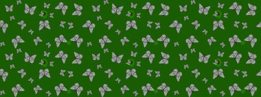 Yeşil ve gri renkli resimler. Kumaş, tekstil, baskı ve davetiye için arka plan. Suluboya soyut parlak desenli kelebek kanatları, retro renkler.