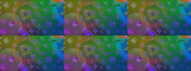 Suluboya çizim kalıbı. Çiçekler suluboya tarzında yeşil ve mavi renklerde. Çiçek izi.