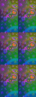 Küçük çiçekte hoş bir çiçek deseni var. Çiçeksel elementlerle süslenmiş zarif raster dokusu. Parlak çiçekli yeşil ve mavi renkler üzerine soyut çizim deseni.