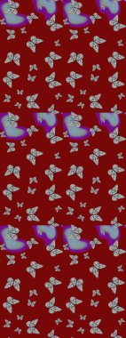 Kırmızı ve gri renkli resimler. Eskiz kalıbı arka planı. Renkli sevimli kelebek. Yüzey dokuları, duvar kağıtları, web sayfası geçmişi, tekstil için mükemmel. Raster illüstrasyonu.