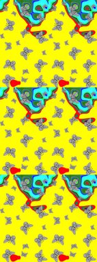 Sarı ve gri renkte güzel renkli kelebekler. Çizim kalıbı. Kumaş, tekstil, baskı ve davetiye için arka plan. Raster illüstrasyonu.