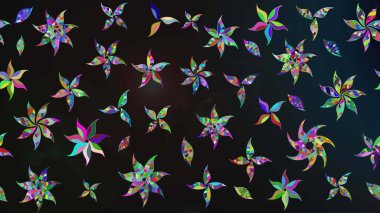 Raster illüstrasyonu. Şirin çiçekli eskiz deseni ve gri ve mavi renkli yapraklar, suluboya çiçek deseni, duvar kağıdı, kart veya kumaş için fayanslı.