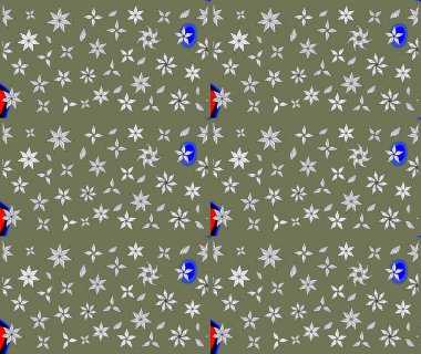 Yeşil renklerde. Çiçek buketleriyle klasik bir eskiz şekli. Raster illüstrasyonu.