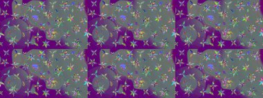 Çiçek ve yapraklı çiçek deseni. Raster illüstrasyonu. Küçük çiçekli şirin desen.