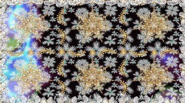 Şam, tasarım için kusursuz desen. Siyah ve gri renklerde altın elementli pürüzsüz desen.