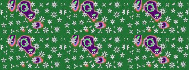 Yeşil ve nötr renklerde güzel bir tekstil. Raster illüstrasyonu. Suluboya çiçekli çiçek deseni.