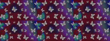 Raster. Raster illustration. Sketch pattern. Perfect for web page backgrounds, wallpapers, textile, surface textures. Of watercolor butterflies on brown and purple background.