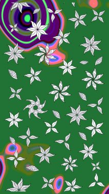 Raster illüstrasyonu. Yeşil ve nötr renklerde çiçekler. Çizim çiçek deseni duvar kağıdı için kullanılabilir.