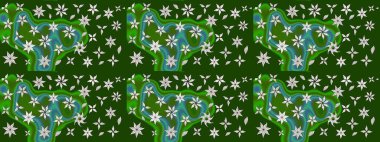 Bahar mevsimi. Raster güzel bir çiçek deseni çizmiş. Tatil havası. Yeşil renkli çiçekler. Nazik romantik baskı.